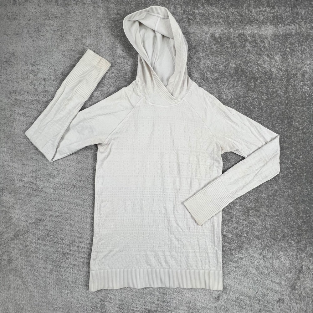 Lululemon Womens Rest Less Pullover Hoodie Textured Off White Cream Size 10